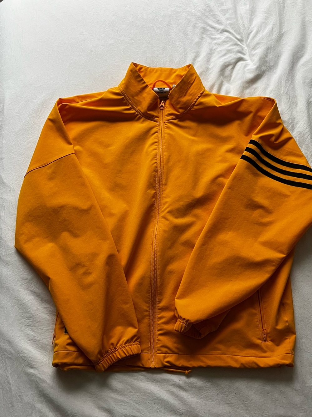Men's Yellow Adidas Track Jacket with Black Stripe Detail